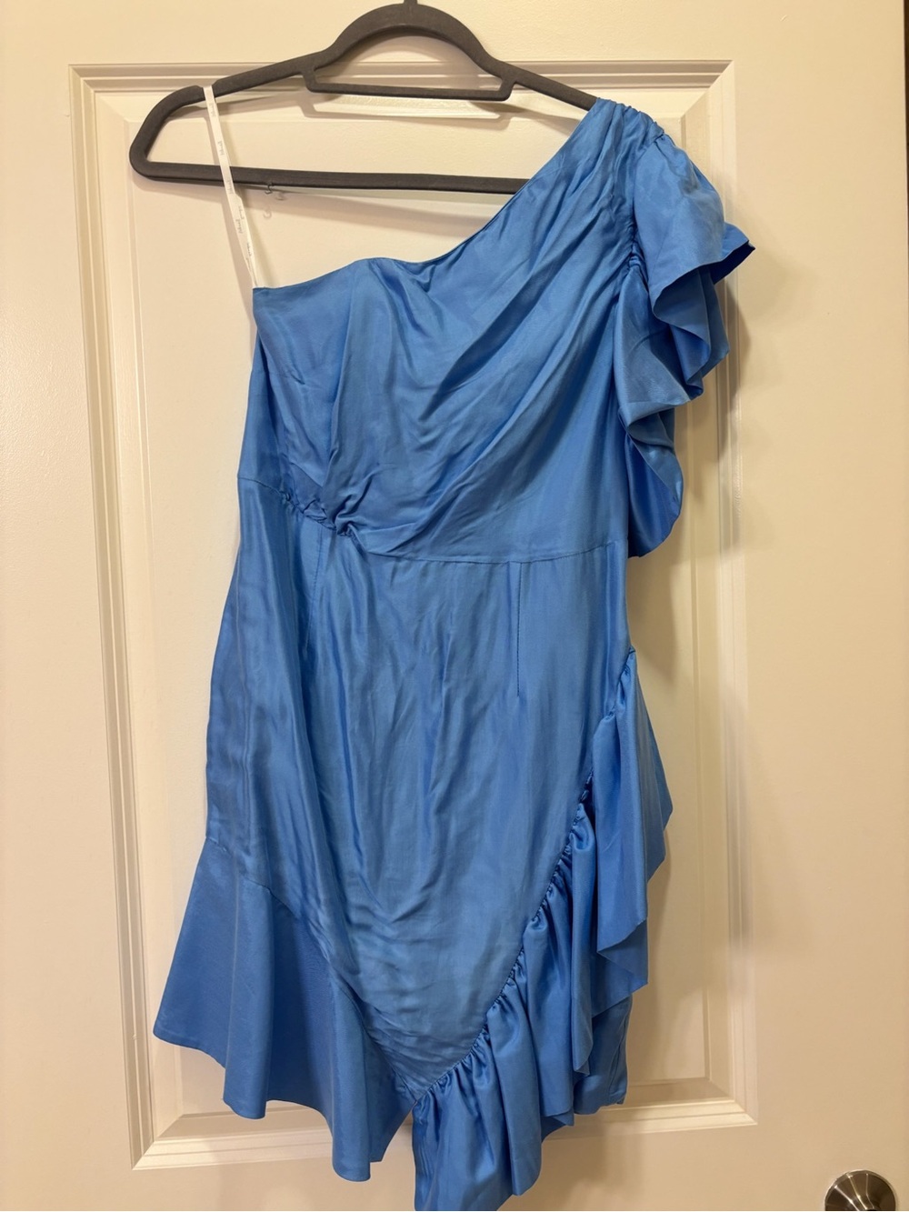 One-Shoulder Blue Ruffle Women's Dress Bardot